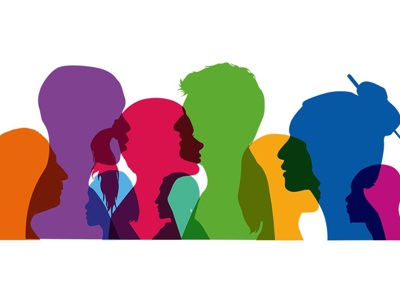 drawing of coloured heads