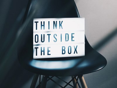 light box with the words 'Think outside the box'